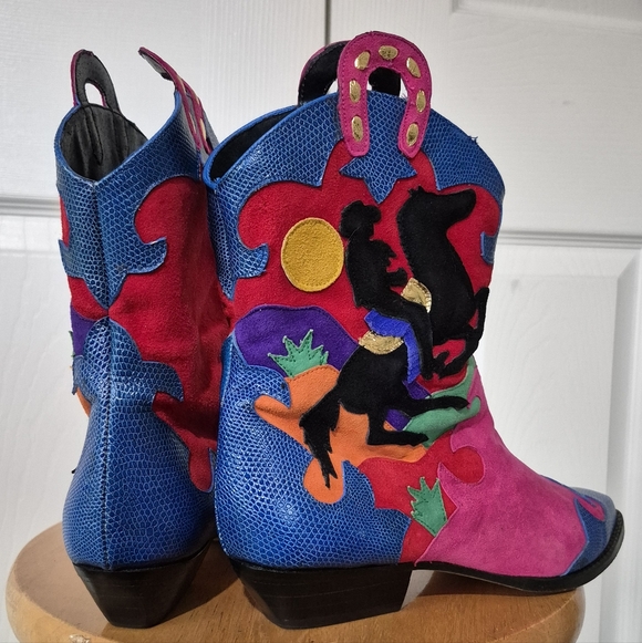 80s Vintage Zalo Colorful Suede Cowboy Boots Womens size 6.5 Made in Spain - Picture 7 of 16